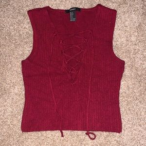 Red Lace up Crop top